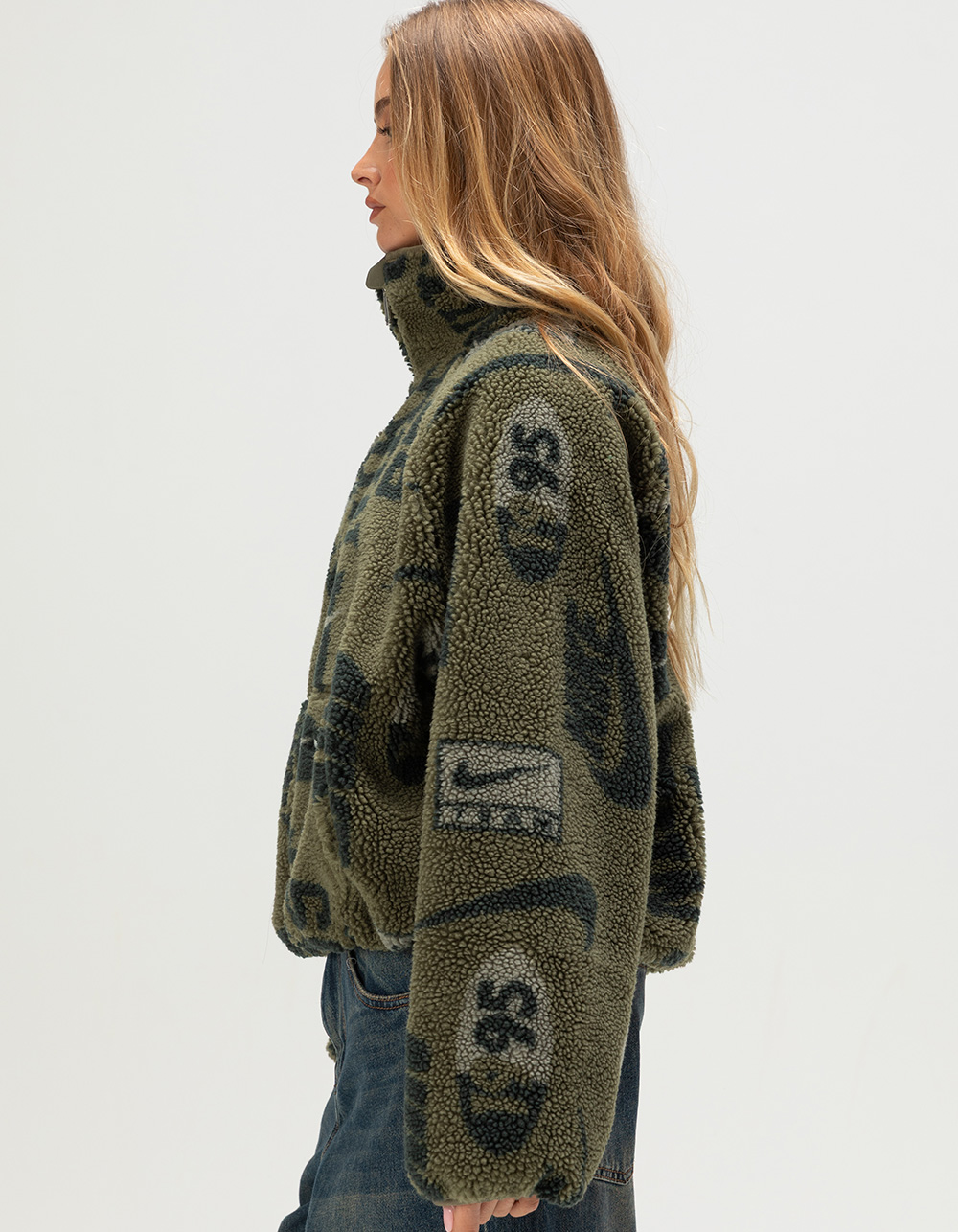 NIKE Sportswear Sherpa Womens Fleece Jacket - OLIVE COMBO