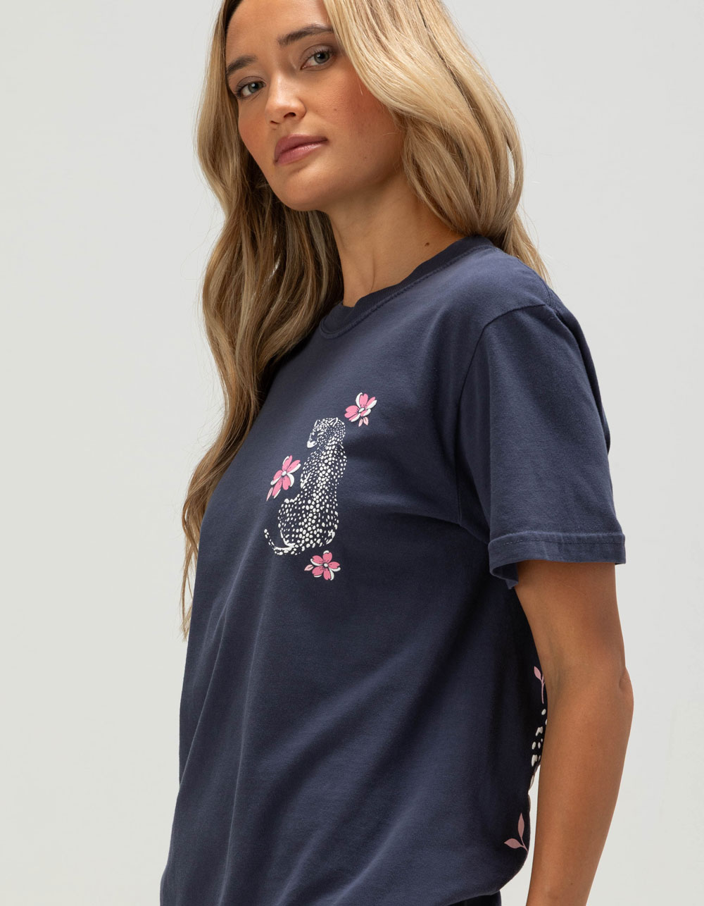 RIOT SOCIETY Cheetah Blossom Womens Tee - NAVY