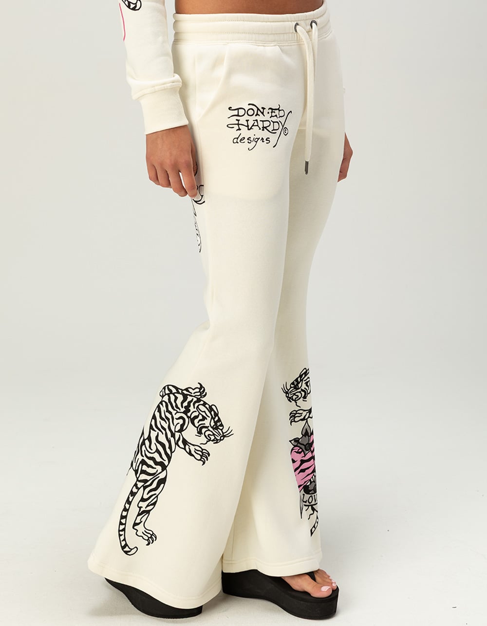 ED HARDY Love Kills Slowly Womens Bootcut Sweatpants - IVORY