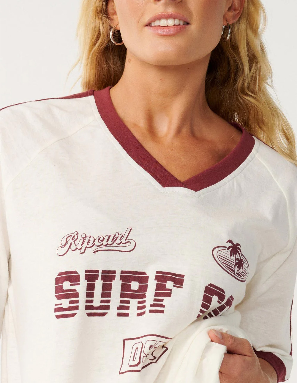 RIP CURL Surf Co. Womens Oversized V-Neck Tee - BONE