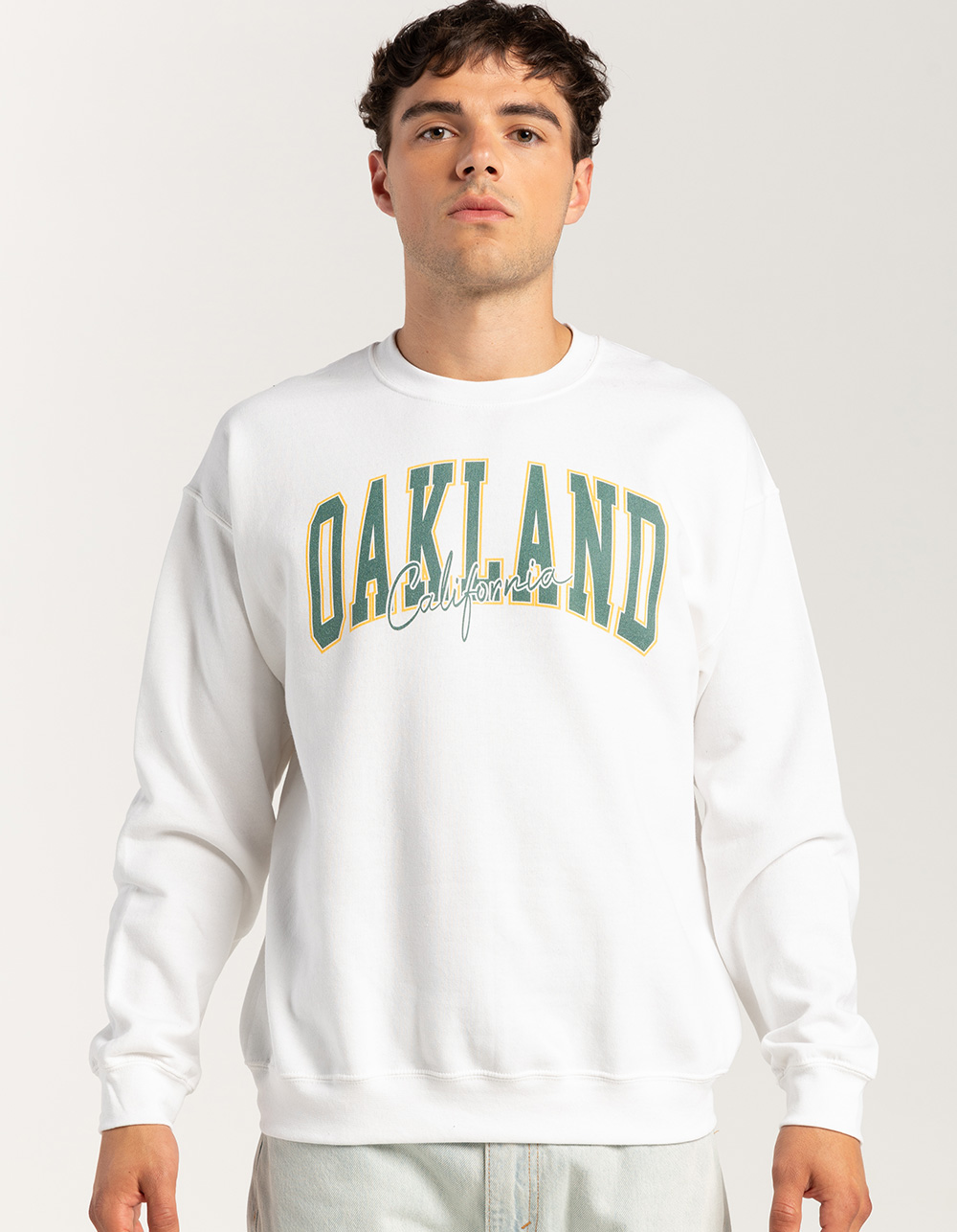 OAKLAND California Script Unisex Crewneck Sweatshirt - WHITE