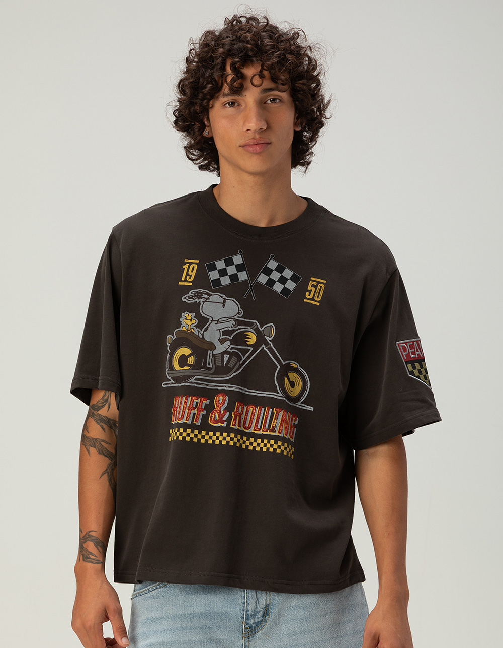 RSQ x Peanuts Racing Mens Boxy Tee - BLACK