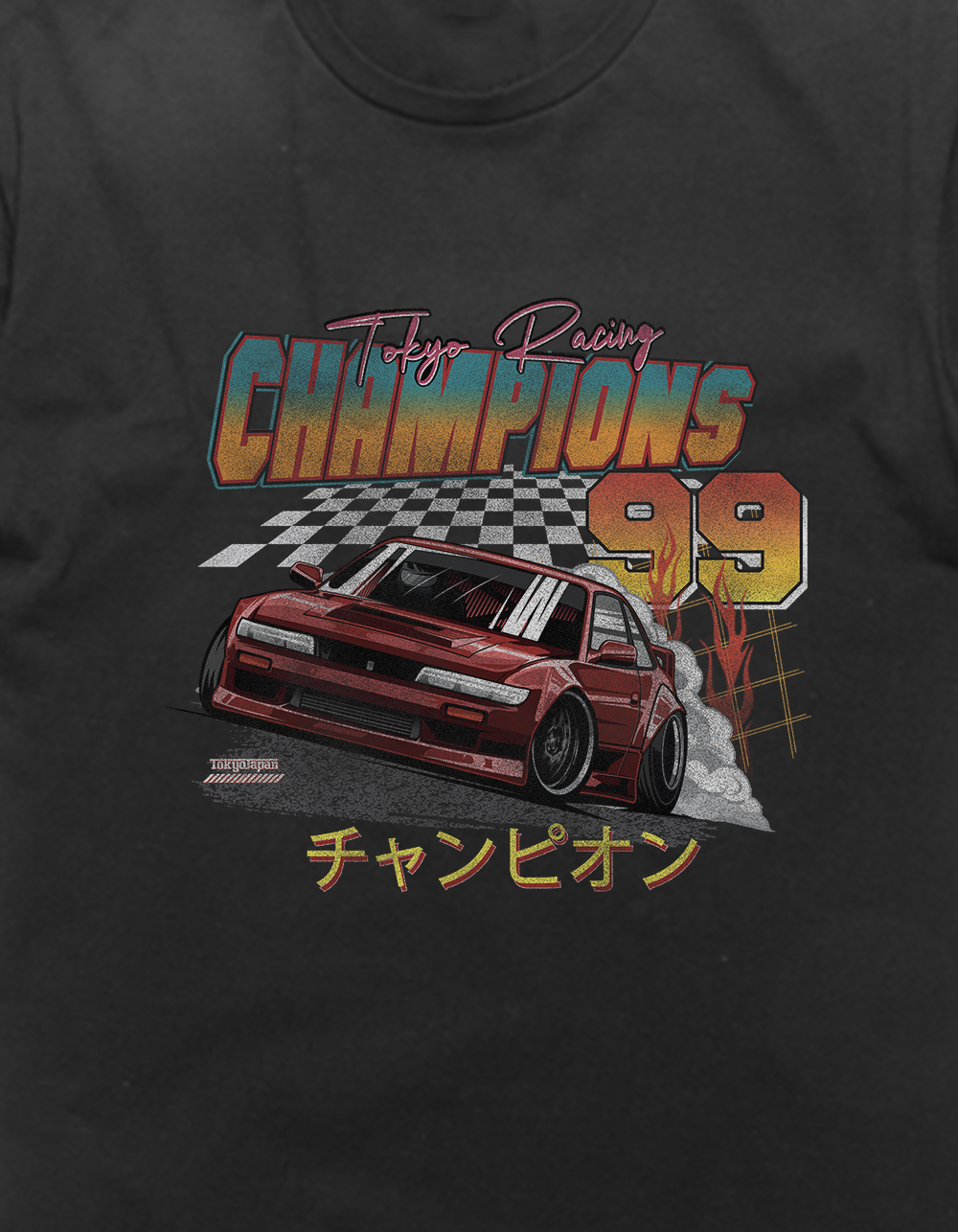 AUTO Tokyo Champs Kanji Distressed Unisex Tee - BLACK
