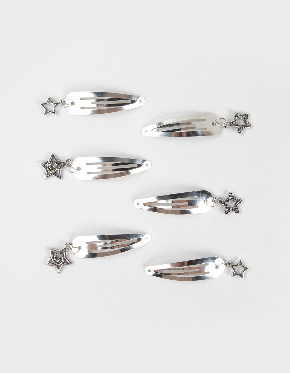 FULL TILT 6 Pack Dangle Star Charm Hair Clips - SILVER