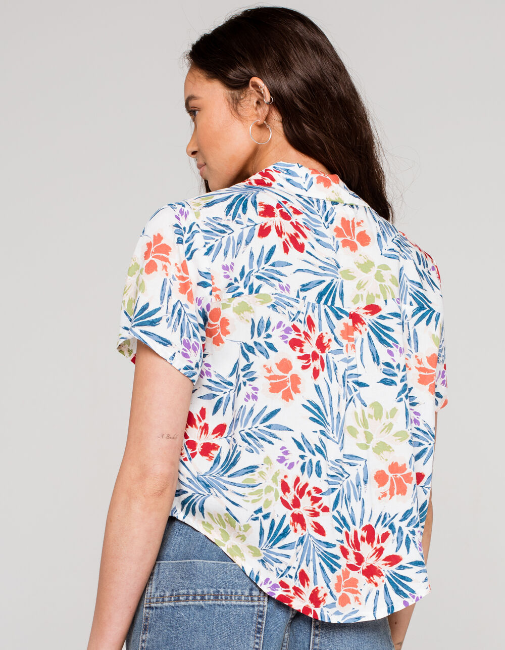 FULL TILT Hawaiian Womens Camp Shirt CREAM COMBO Tillys