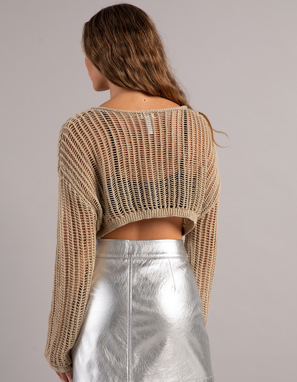 WEST OF MELROSE Open Weave Shine Womens Shrug - TAUPE