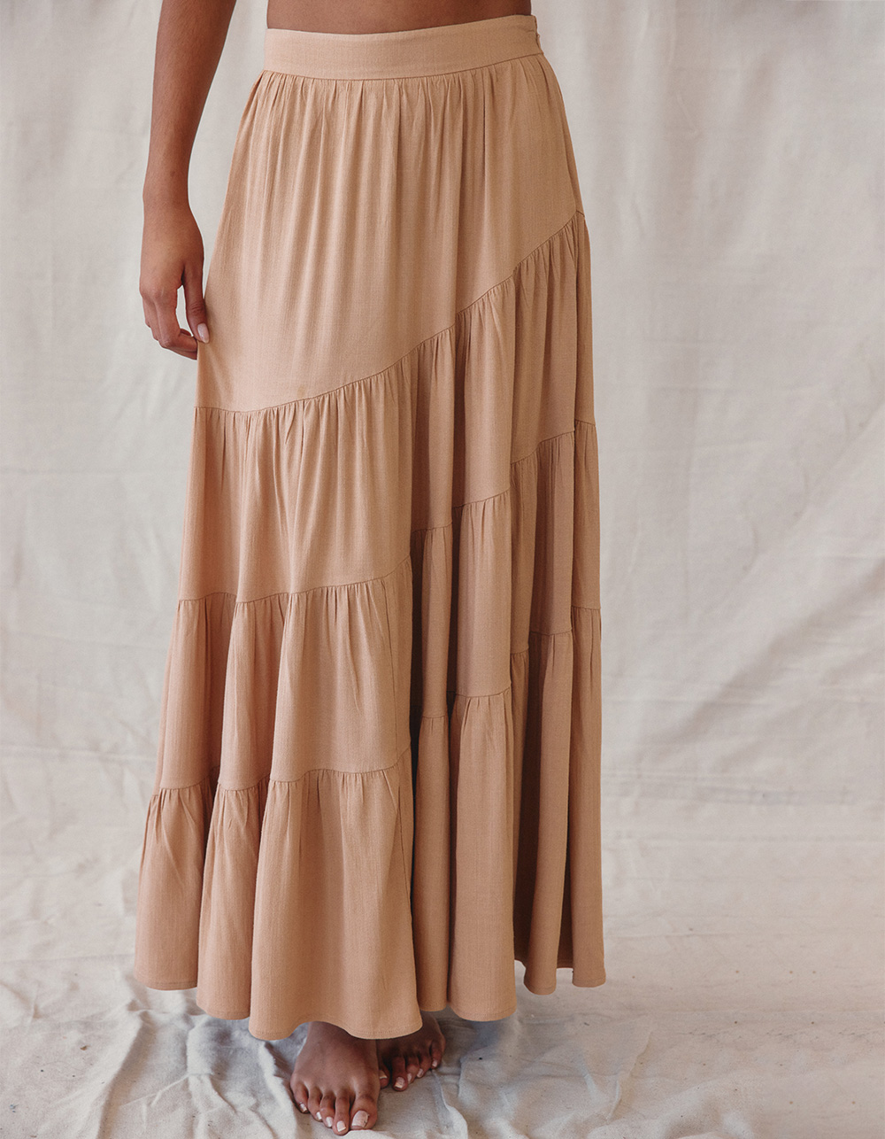 Maxi Womens Ruffle Tillys Asymmetrical Skirt OF WEST TAN - | MELROSE