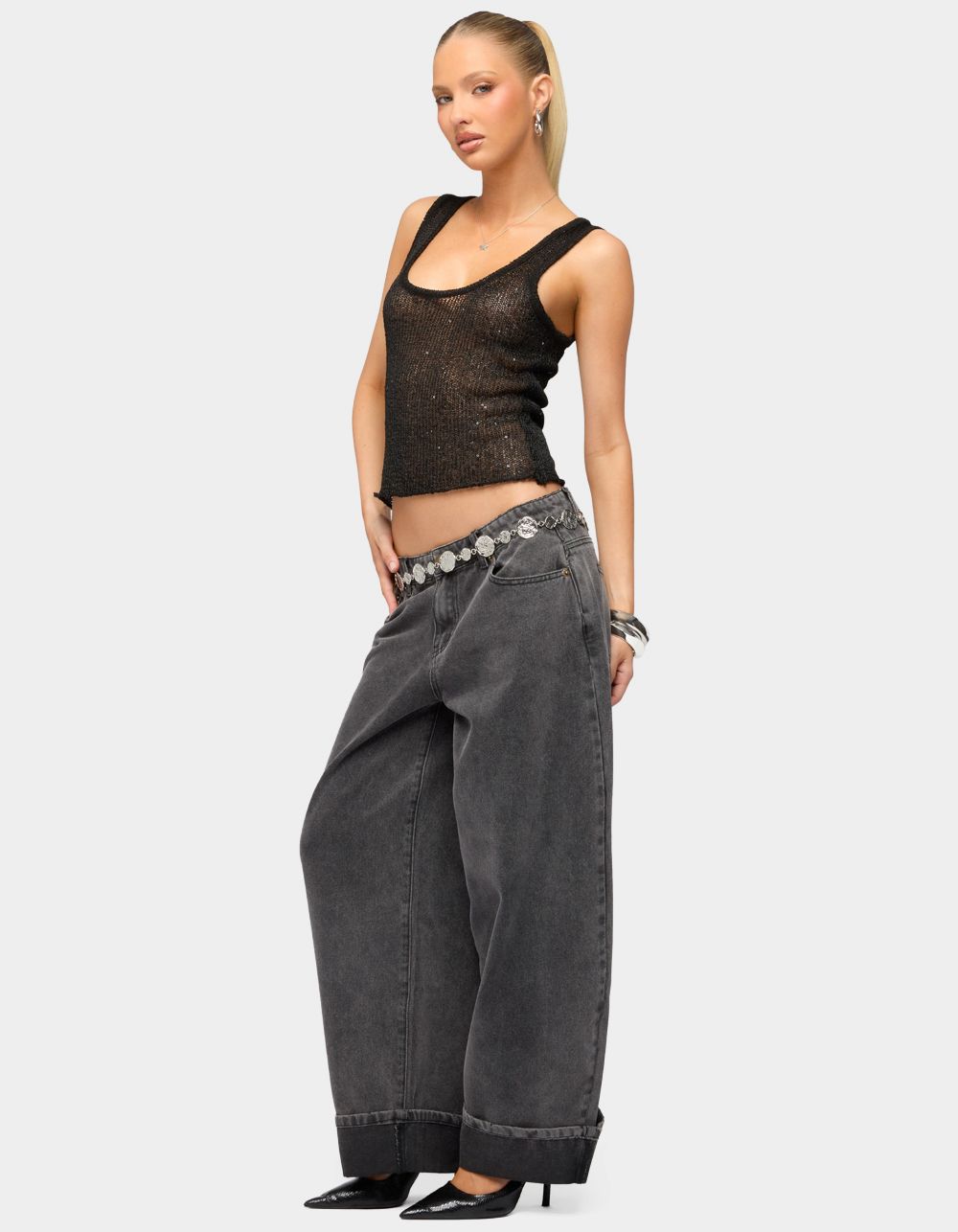 EDIKTED Eleora Sequin Knit Tank Top