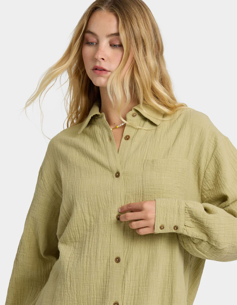 BILLABONG Wanderer Womens Long Sleeve Button Up Shirt - SAGE