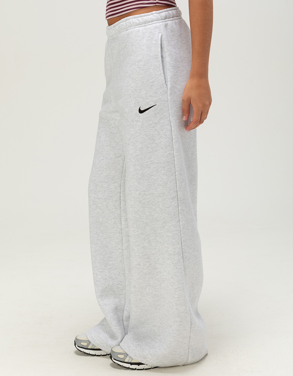 NIKE Studio Fleece Womens Mid Rise Wide Leg Pants - LIGHT GRAY