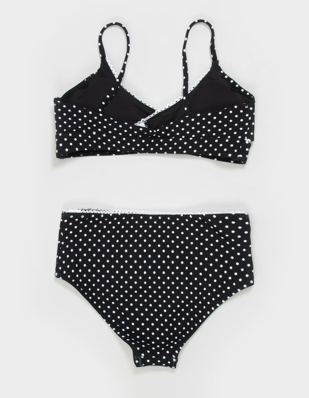FULL TILT Polka Dot Girls Texture Wrap Bikini Set - BLK/WHT