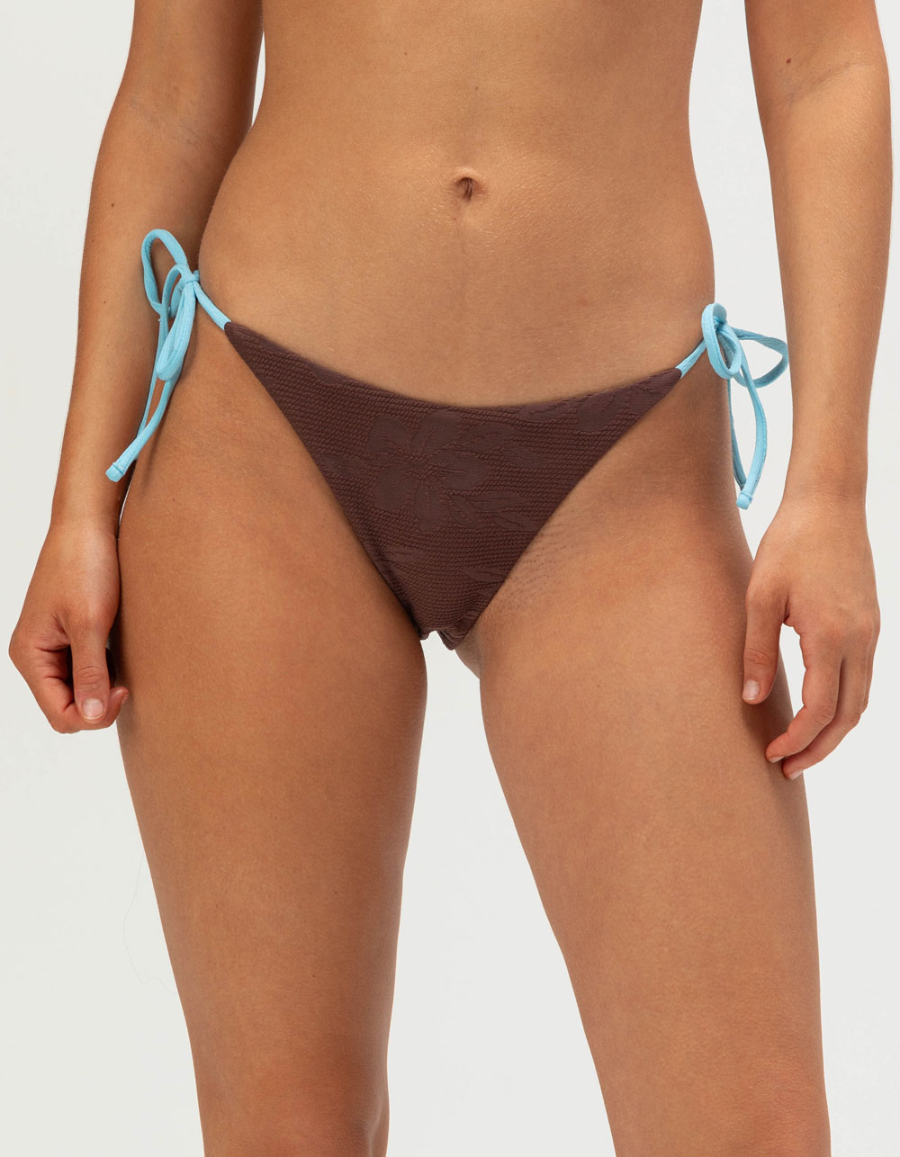 FULL TILT Texture Cheeky Tie Side Bikini Bottoms - BROWN