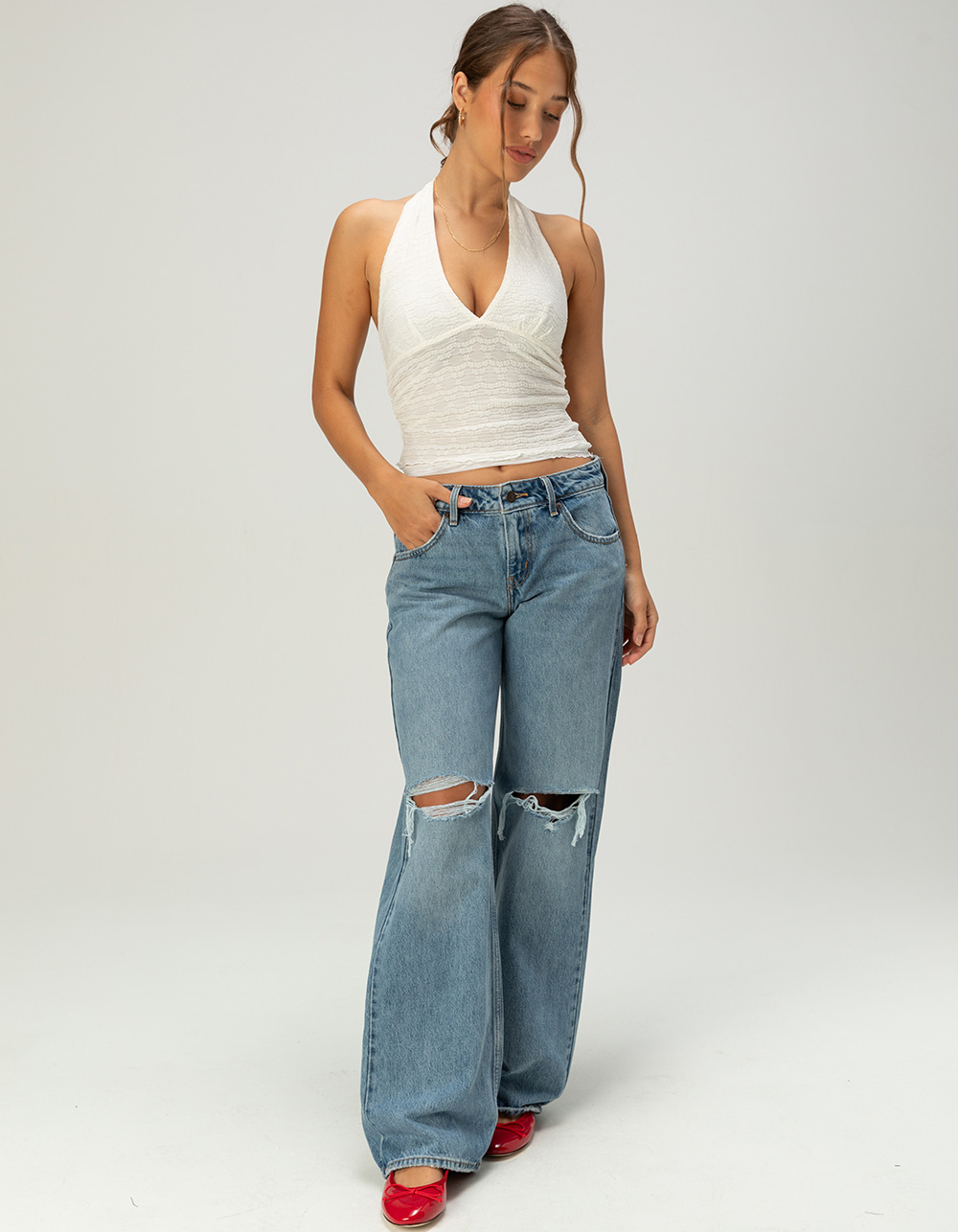 NECTAR CLOTHING Womens Lace Halter Top - OFF WHITE