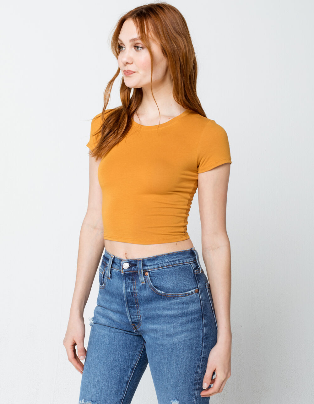 BOZZOLO Crew Neck Womens Mustard Crop Tee image number 0
