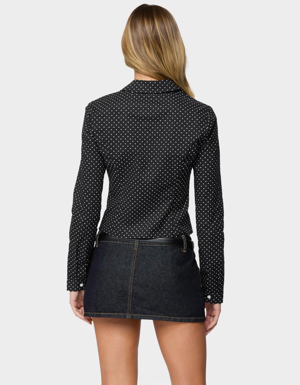 EDIKTED Ilia Polka Dot Button Up Shirt - BLACK