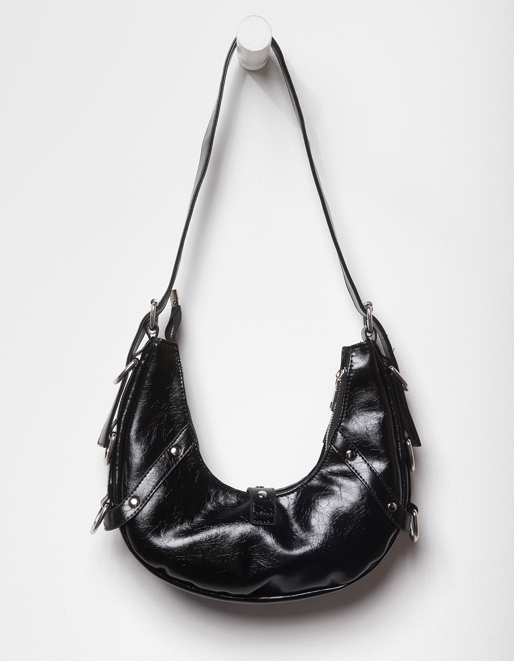 Buckle Crescent Shoulder Bag - BLACK
