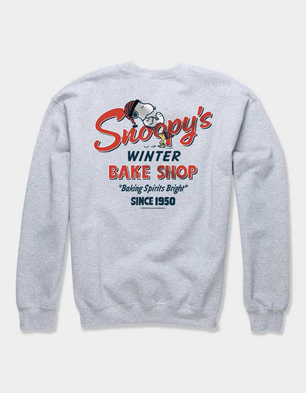 PEANUTS Snoopy's Winter Bake Shop Unisex Crewneck Sweatshirt - HEATHER GRAY