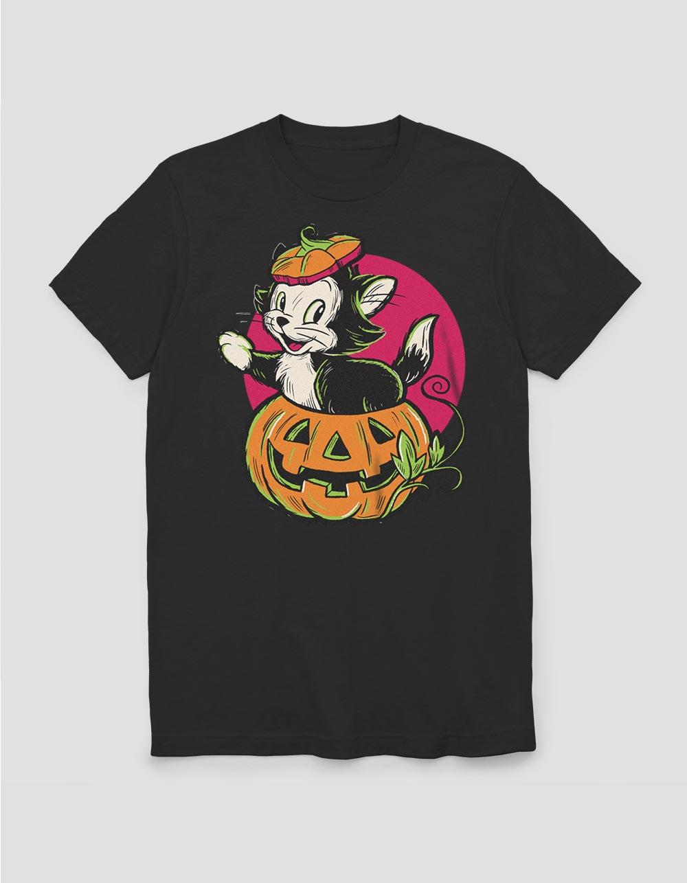 DISNEY 100TH ANNIVERSARY Figaro Inside A Pumpkin Unisex Tee - BLACK