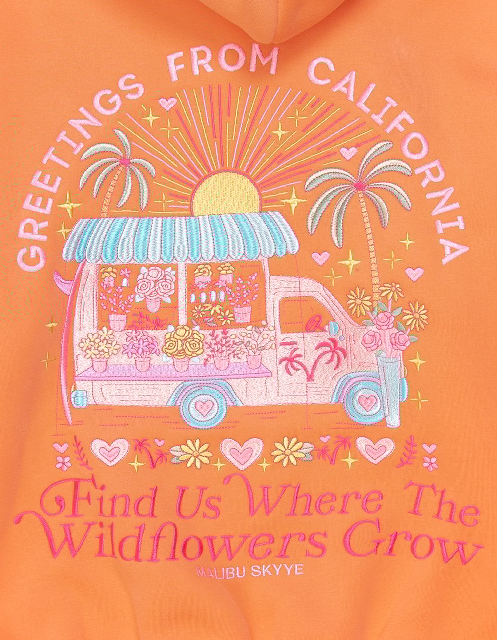 MALIBU SKYYE Greetings Embroidered Womens Hoodie - CORAL