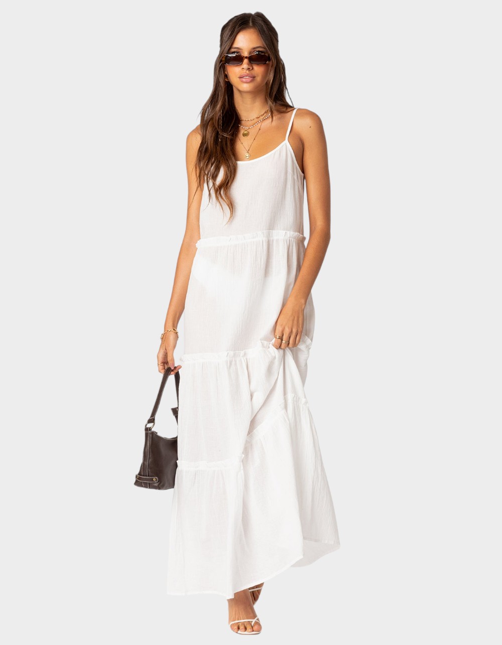 EDIKTED Radiant Tiered Maxi Dress - WHITE