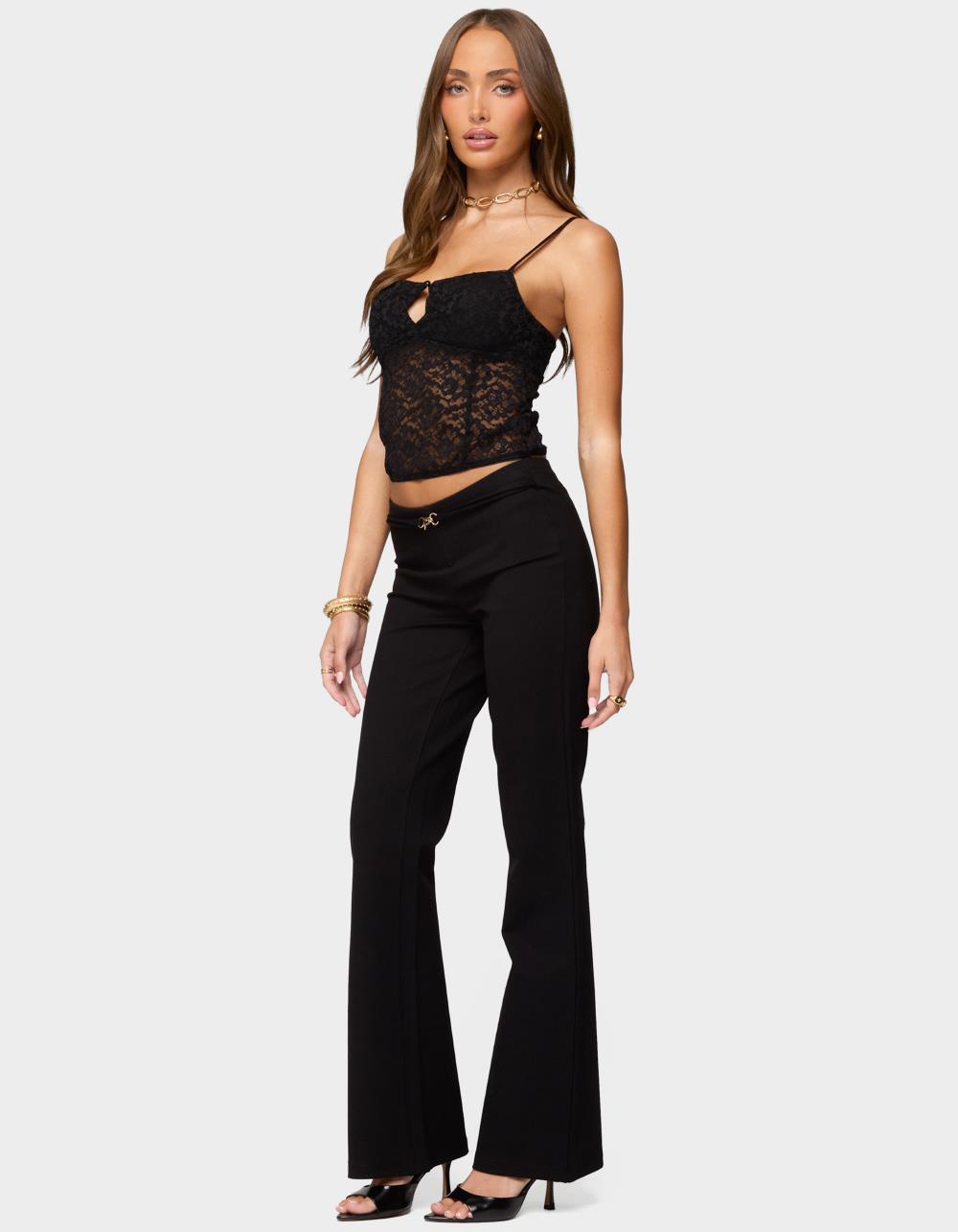 EDIKTED Janice Sheer Lace Keyhole Tank Top - BLACK