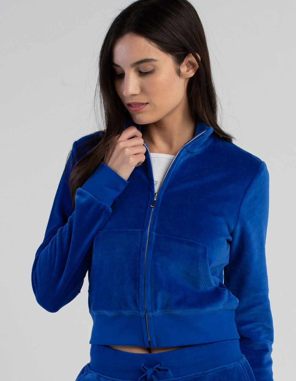 JUICY COUTURE Womens Mock Neck Velour Zip Up - BLUE | Tillys