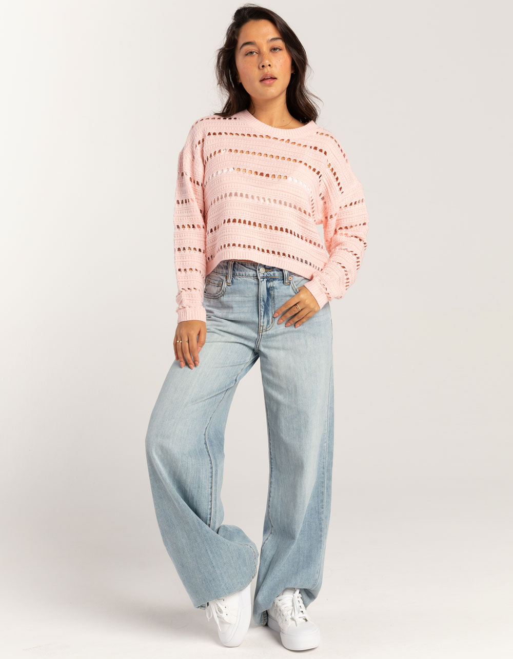RSQ Womens Open Stitch Cropped Sweater - PINK | Tillys
