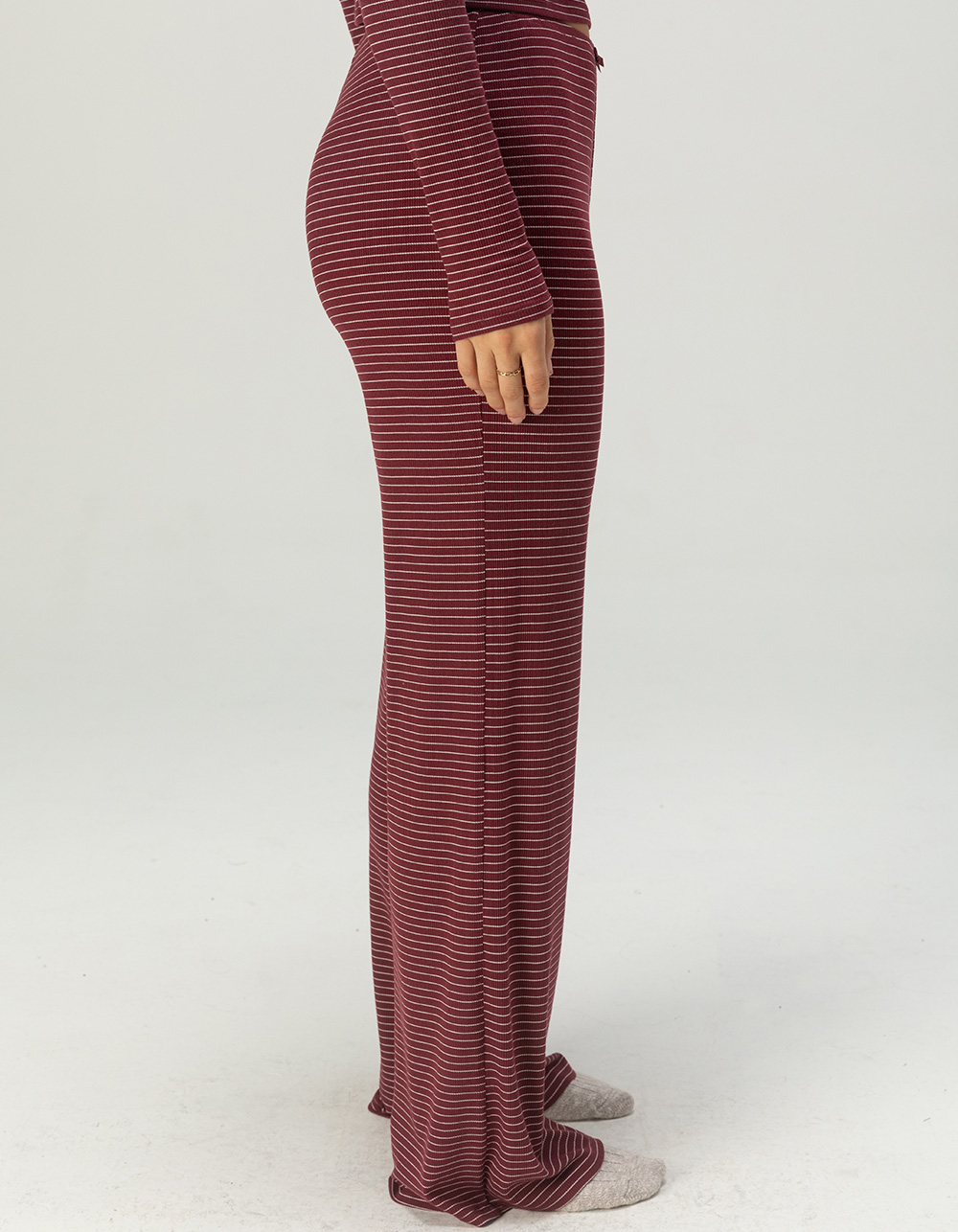 FULL TILT Rib Stripe Womens Pajama Pants - BURGUNDY COMBO