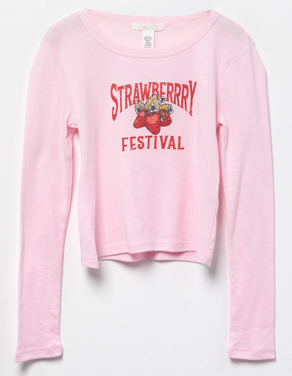 FULL TILT Strawberry Festival Girls Long Baby Tee - PINK LIGHT Tillys Sleeve 