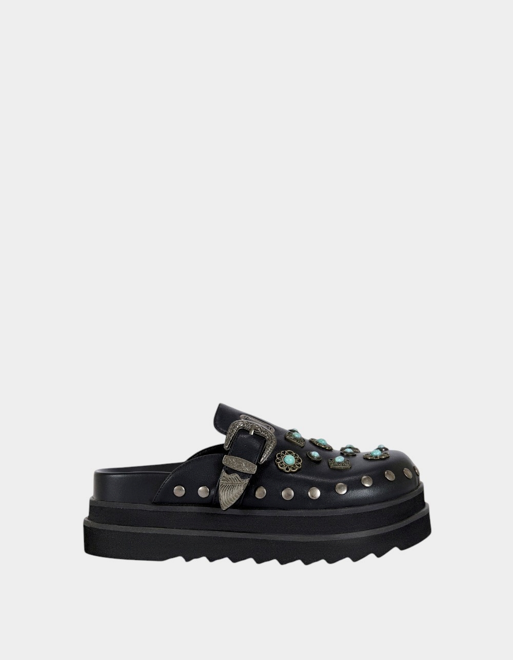 AZALEA WANG Mavis Western Flatform Womens Mules - BLACK