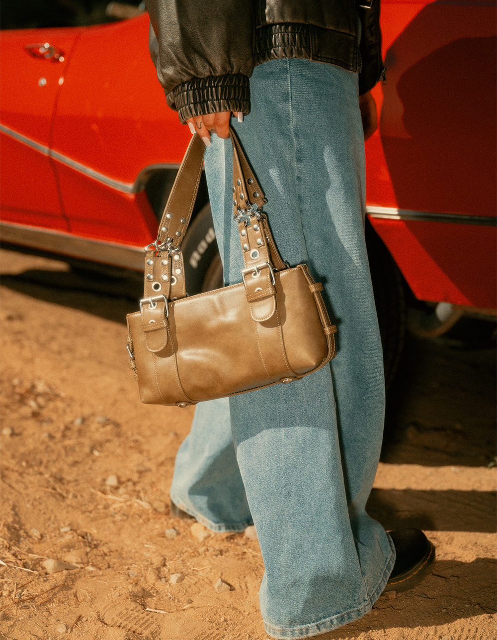 Kenz Moto Shoulder Bag - OLIVE