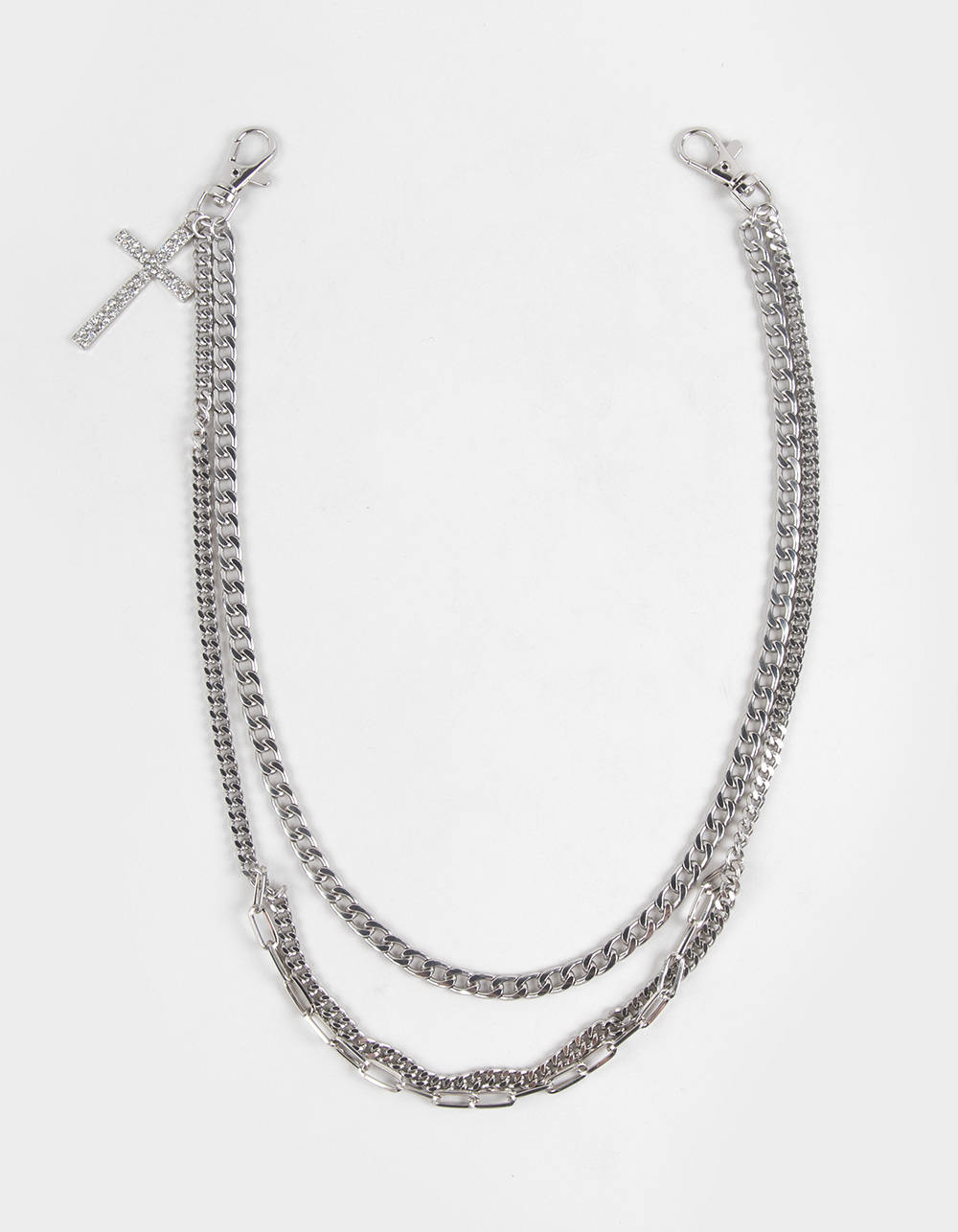 RSQ Mens Rhinestone Cross Wallet Chain - SILVER