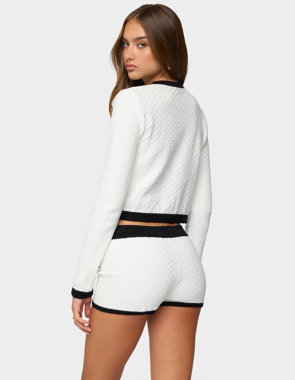 EDIKTED Mara Contrast Textured Knit Cardigan - WHITE