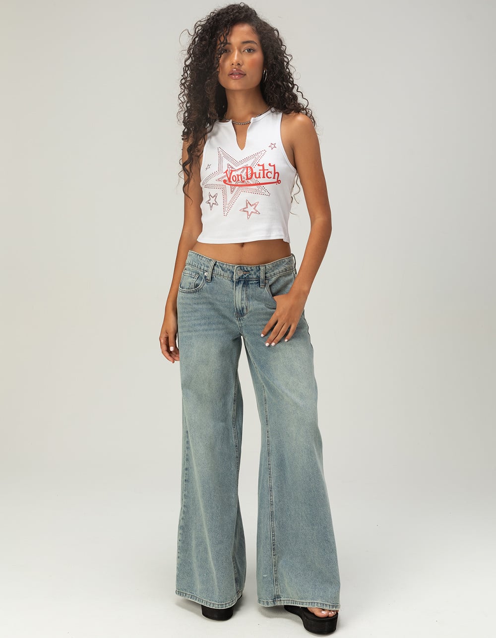 VON DUTCH Star Womens Notch Tank Top - WHITE