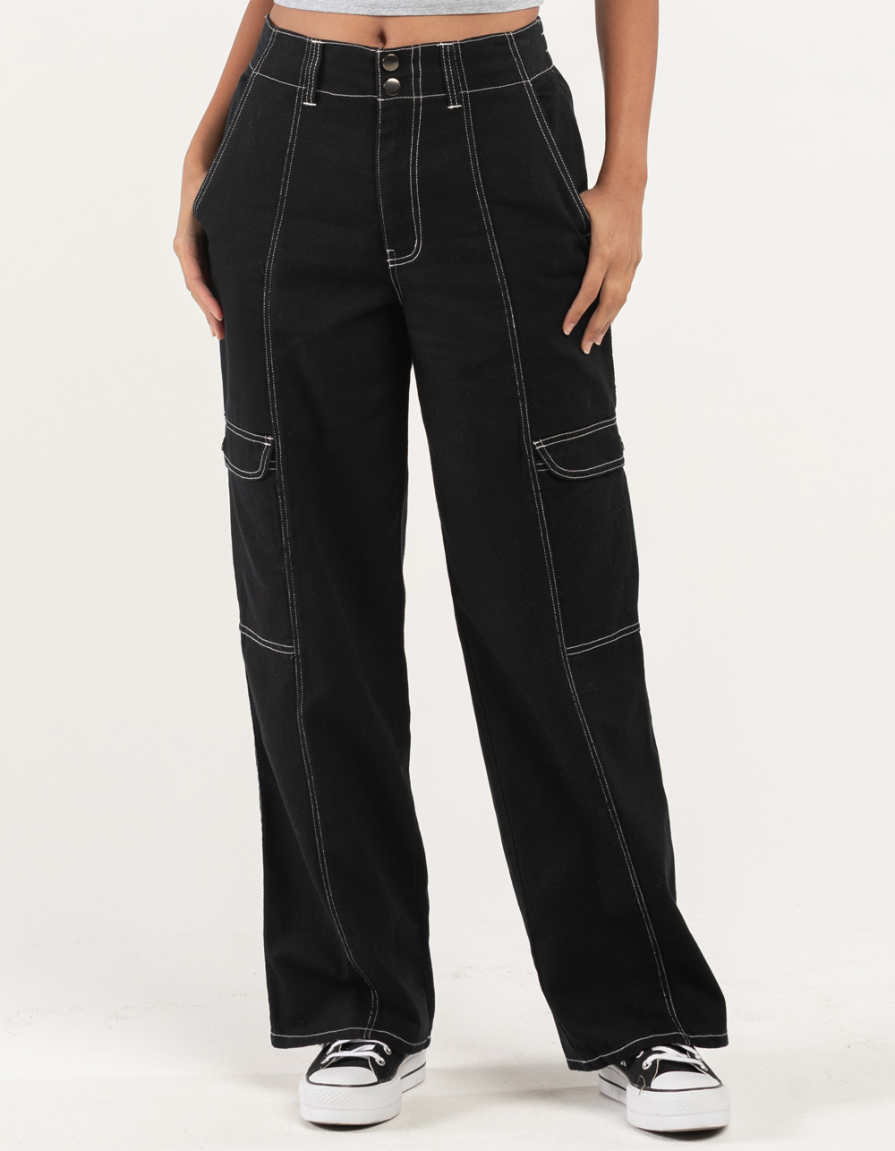 RSQ Womens Smock Waist Loose Cargo Pants - BLACK