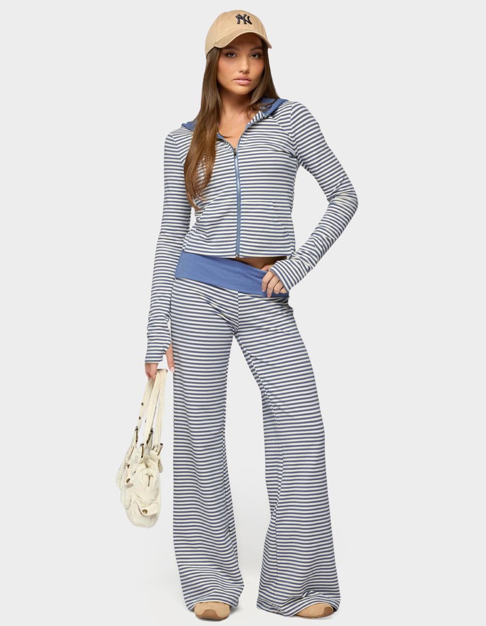 EDIKTED Meggy Striped Zip Up Hoodie - LIGHT BLUE