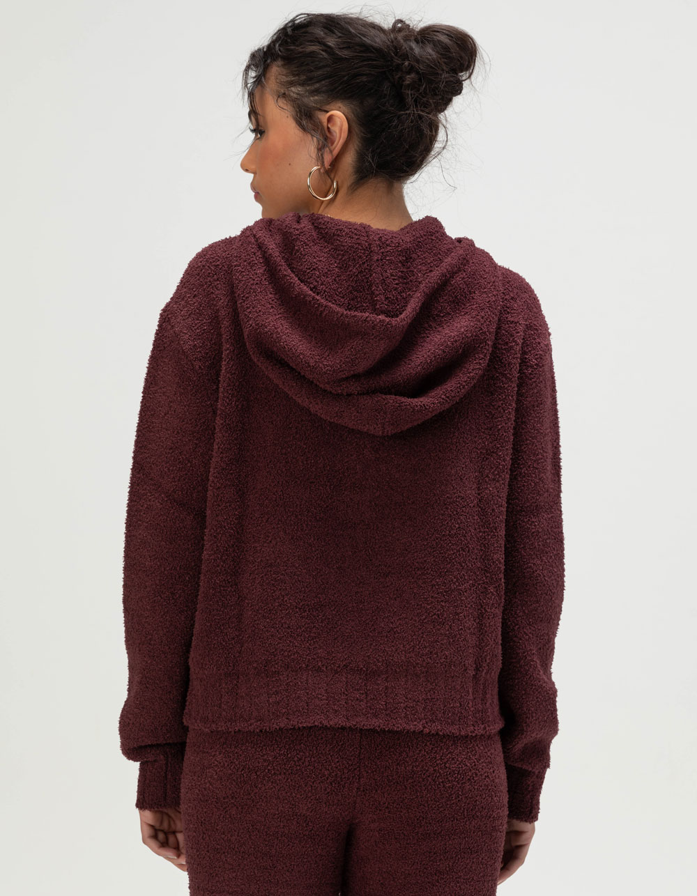 NIKE Sportswear Phoenix Cozy Womens Loose Knit Bouclé Hoodie - BURGUNDY