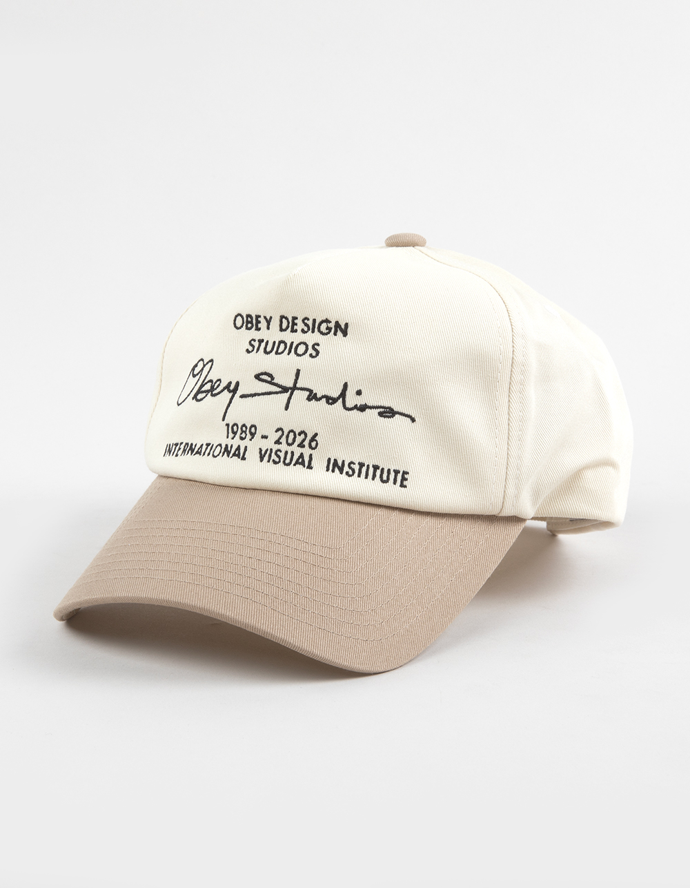 OBEY Design Studios 5 Panel Strapback Hat - Cream Combo