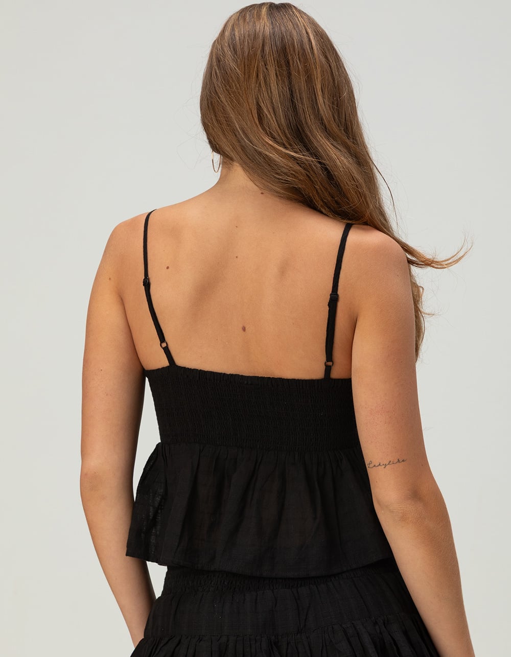 PATRONS OF PEACE Sophie Womens Smocked Babydoll Top - BLACK