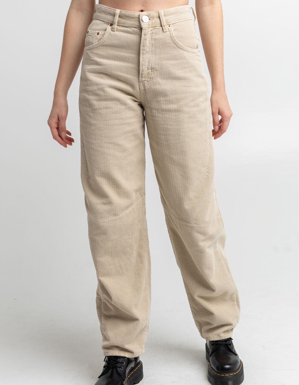 Wide Leg Cord Baggy Jeans. - ECRU 