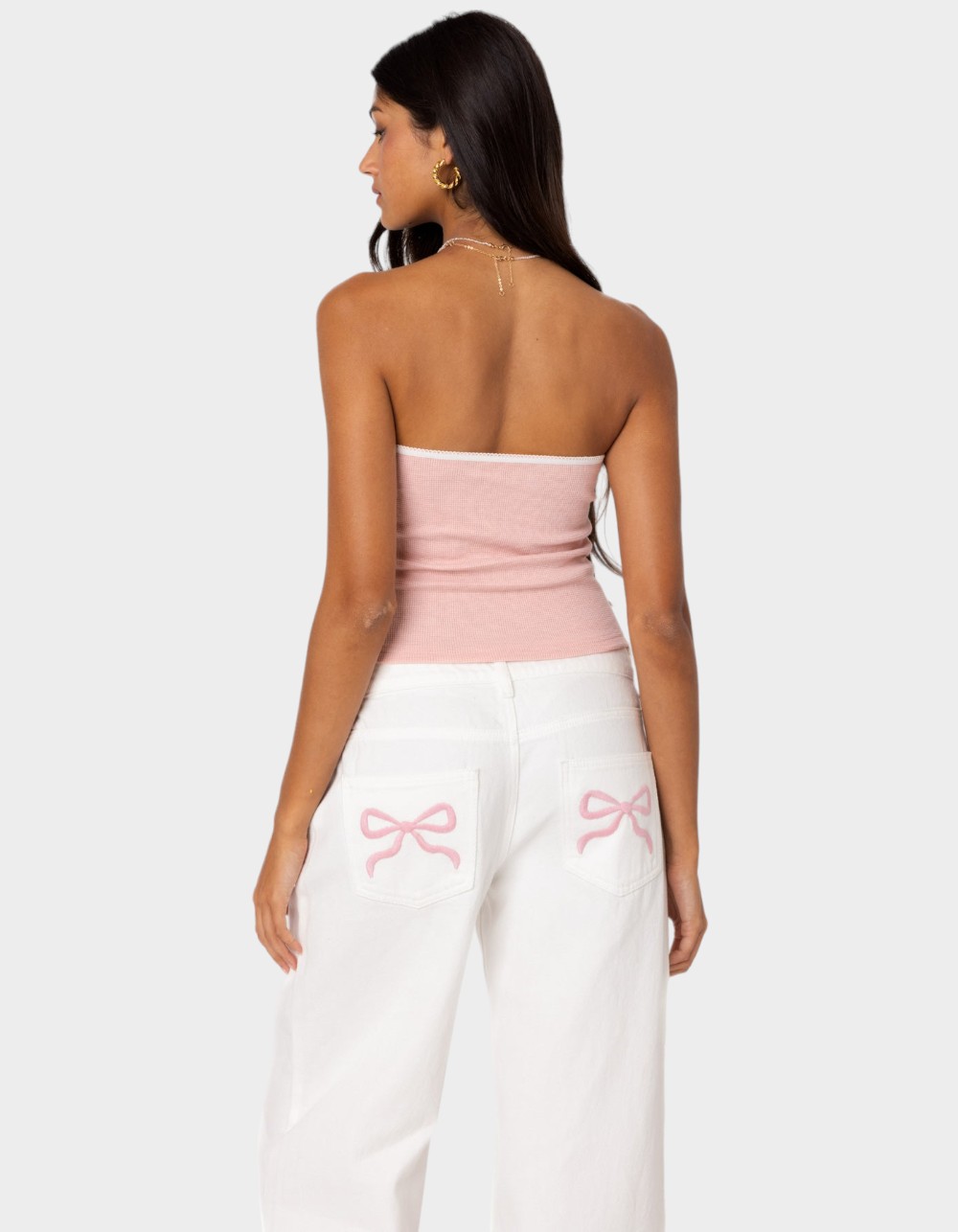 EDIKTED Kacey Strapless Waffle Top - PINK