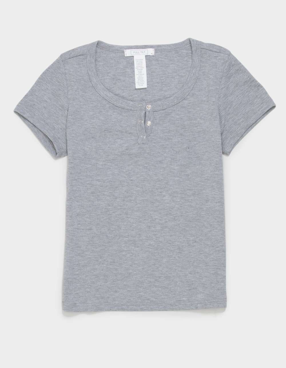 FULL TILT Girls Snap Henley Top - HEATHER GRAY