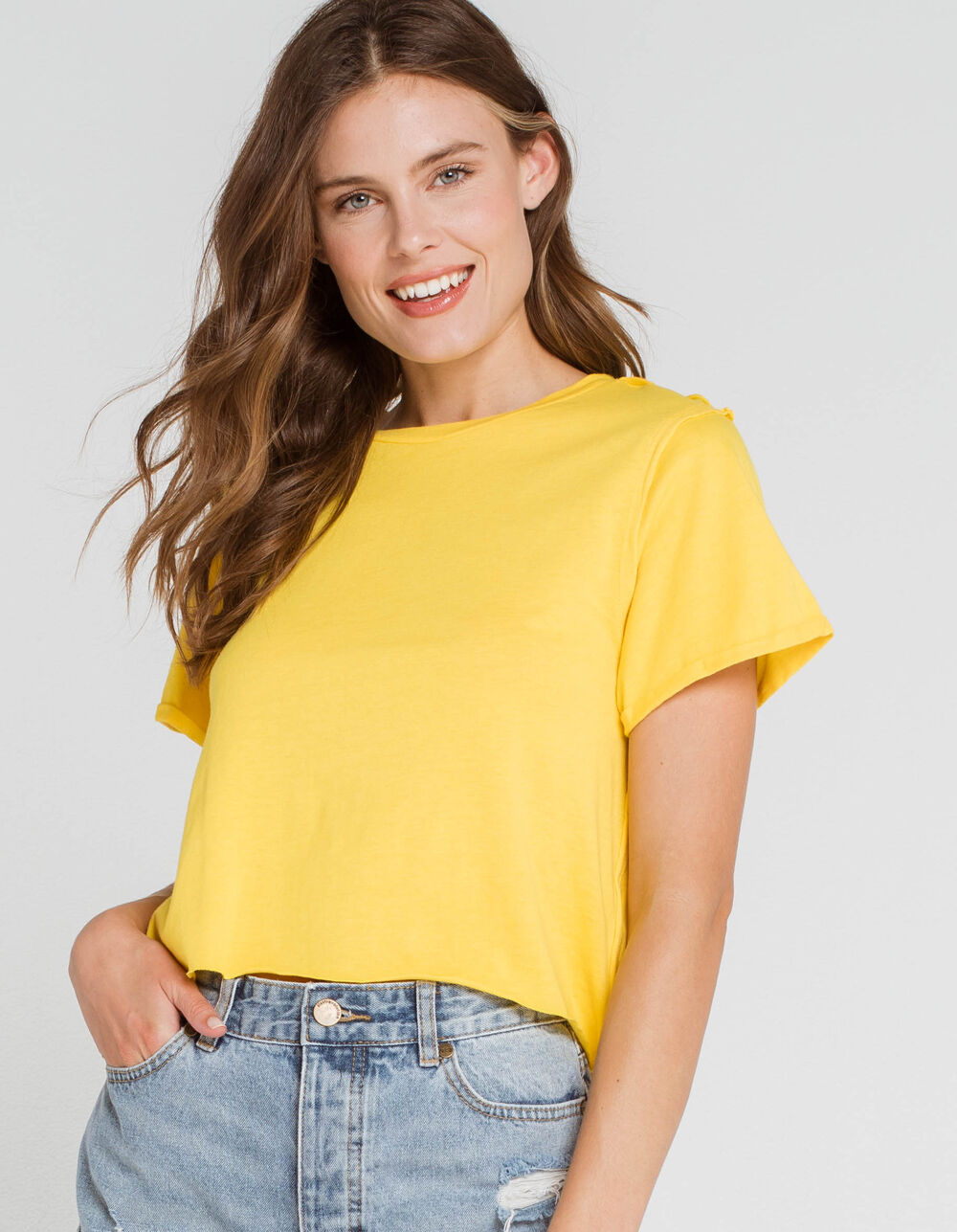 HEART & HIPS Raw Edge Womens Yellow Tee YELLOW Tillys