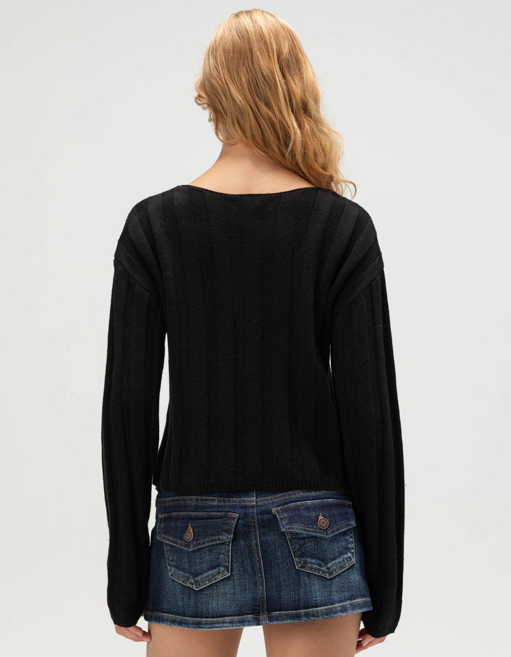 RSQ Womens Crop Rib Sweater - BLACK
