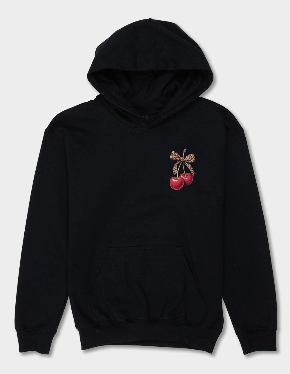LEOPARD Cherries Bow Girls Hoodie - BLACK