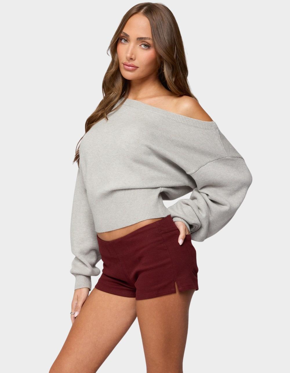 EDIKTED Ravenna Off Shoulder Sweater - GRAY