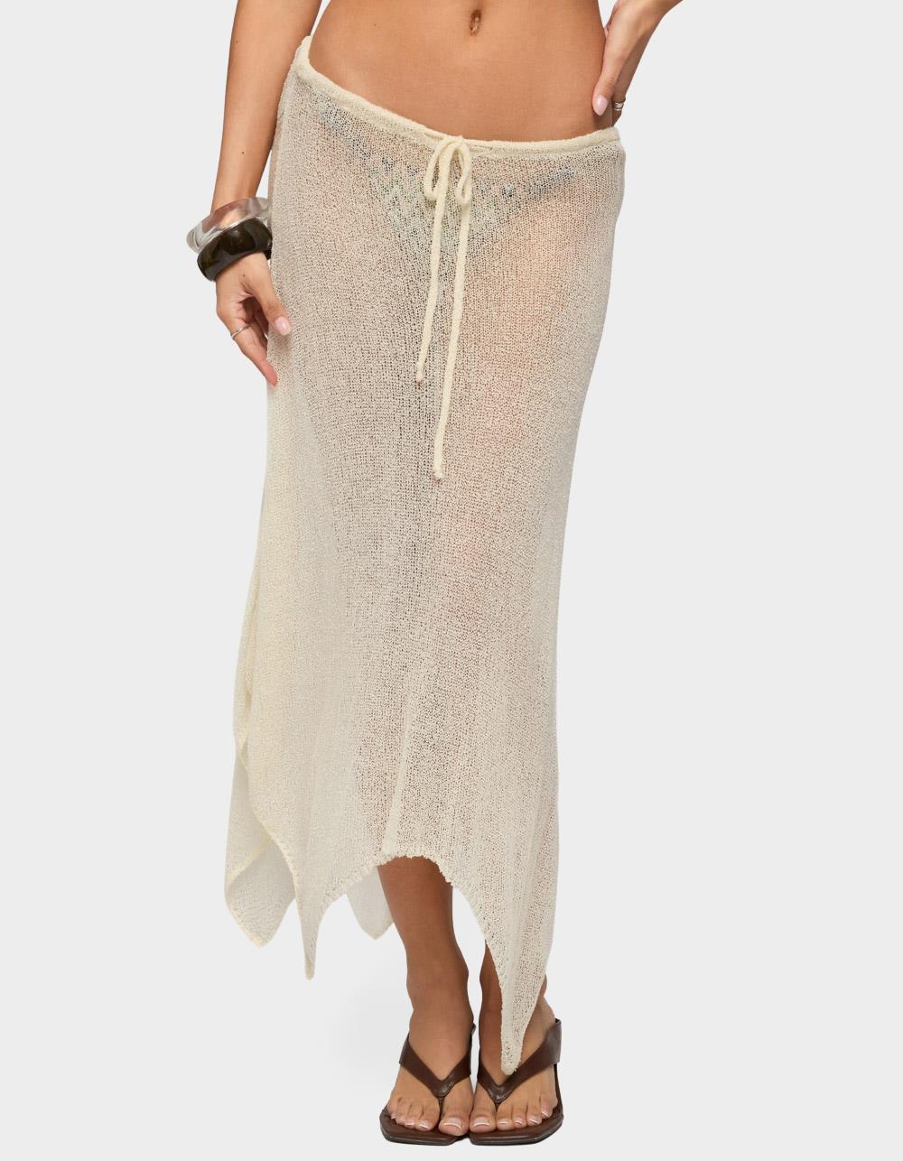 EDIKTED Isla Handkerchief Sheer Knit Midi Skirt - BEIGE