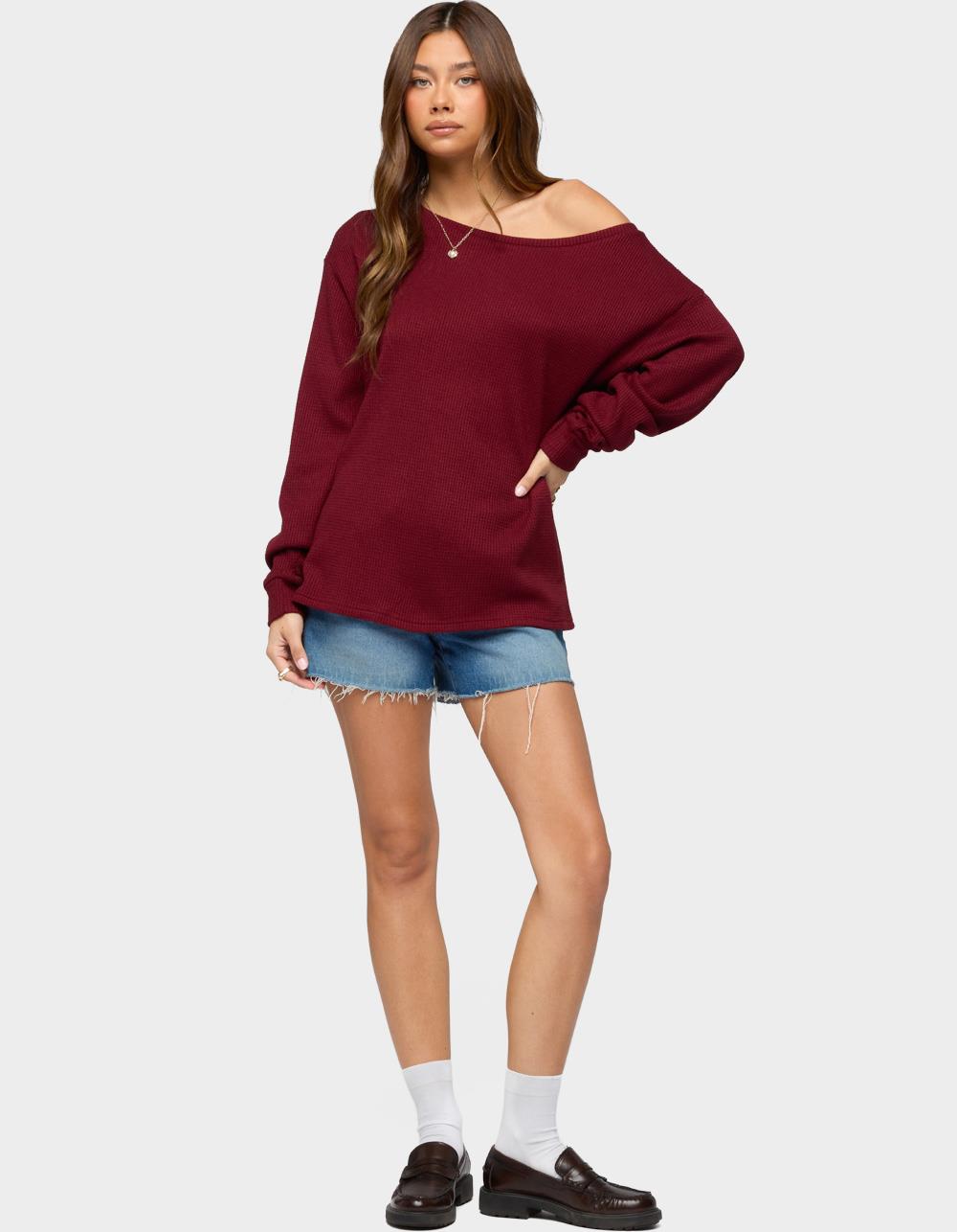 EDIKTED Damari Off Shoulder Oversized Waffle Top