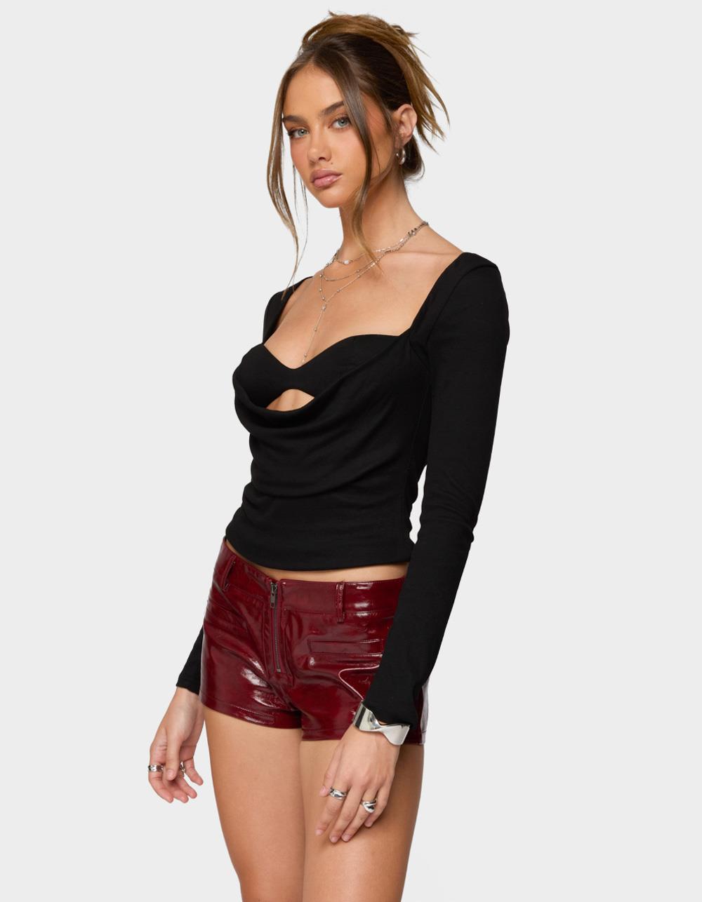 EDIKTED Oaklyn Layered Bra Cowl Neck Top - BLACK