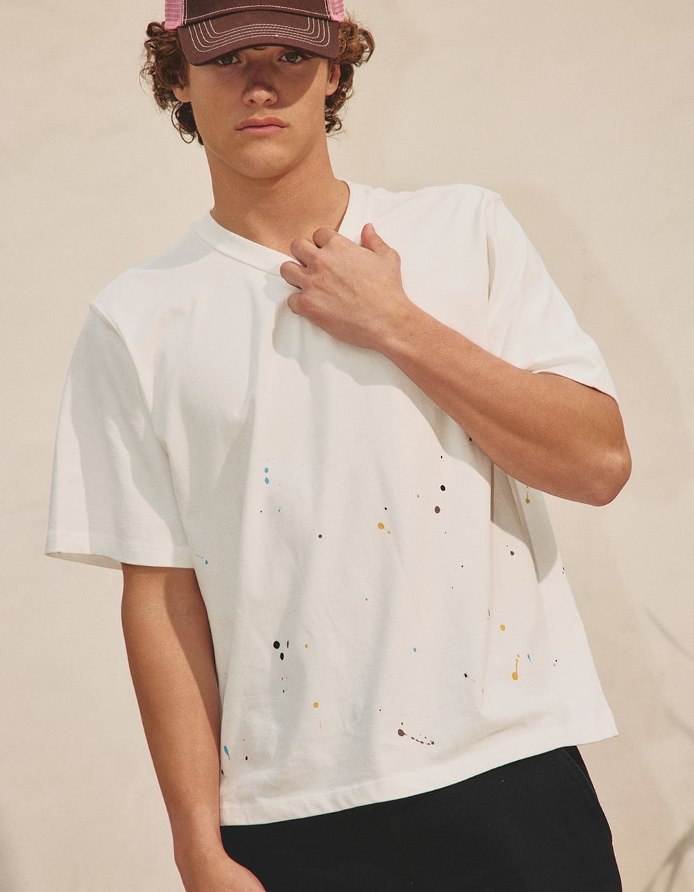 RSQ Mens Paint Splatter Boxy Tee - WHITE